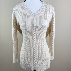 George Classics  Sweater Cable Knit V-Neck Cream Long Sleeved Women's Size M
